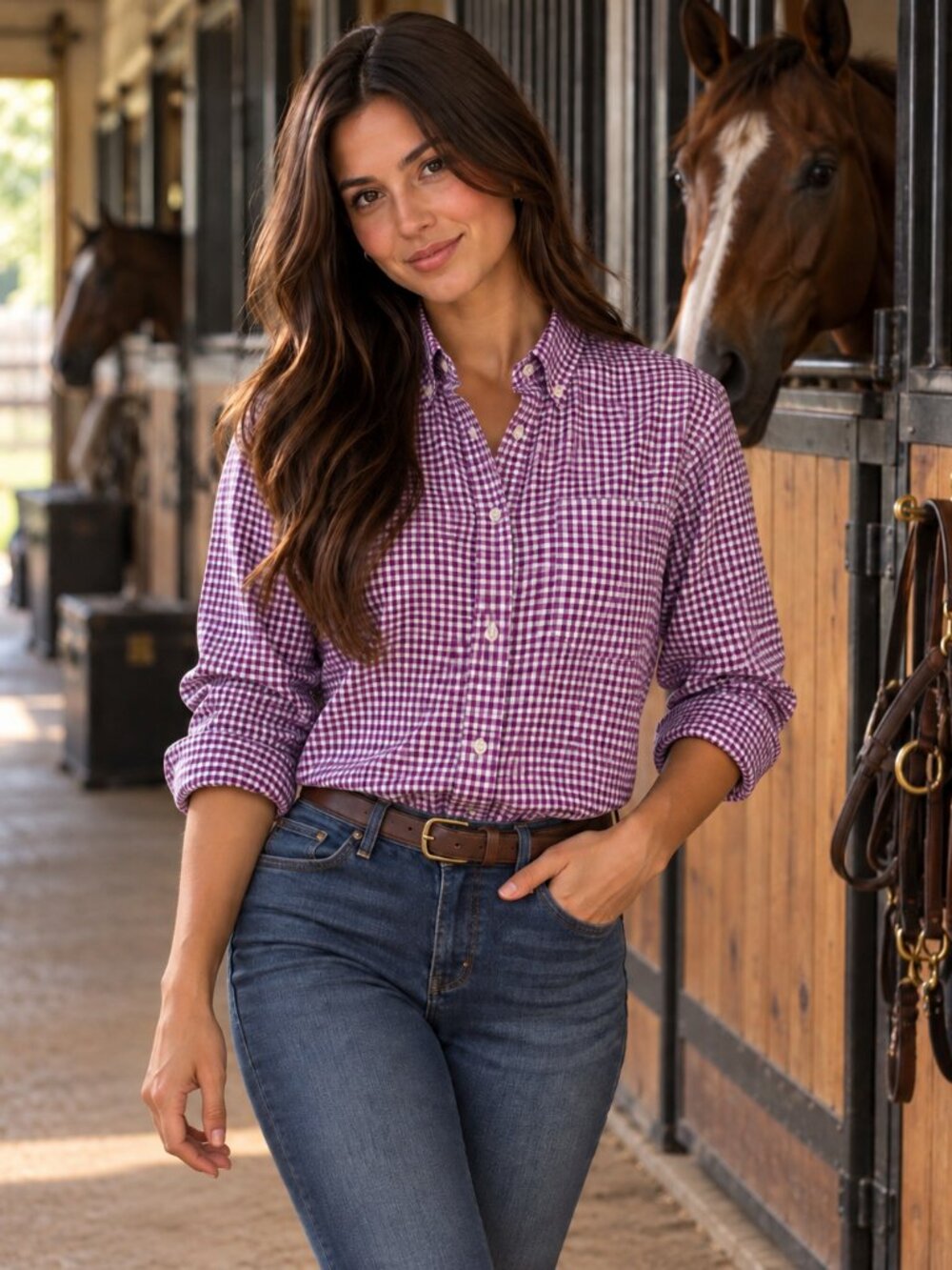 Broadway & Broome Purple Gingham Button Up Shirt - L - EUC